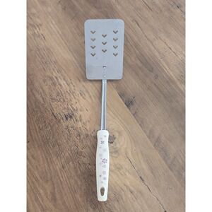 Vintage Ekco Spatula Stainless Steel Made in USA White Purple Floral Handle